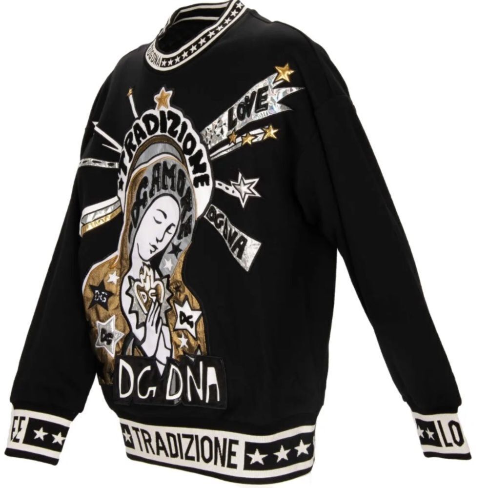 NWTs Dolce & Gabbana Baroque Maria Amore DG DNA Sweater Sweatshirt Black Gold - Picture 4 of 16